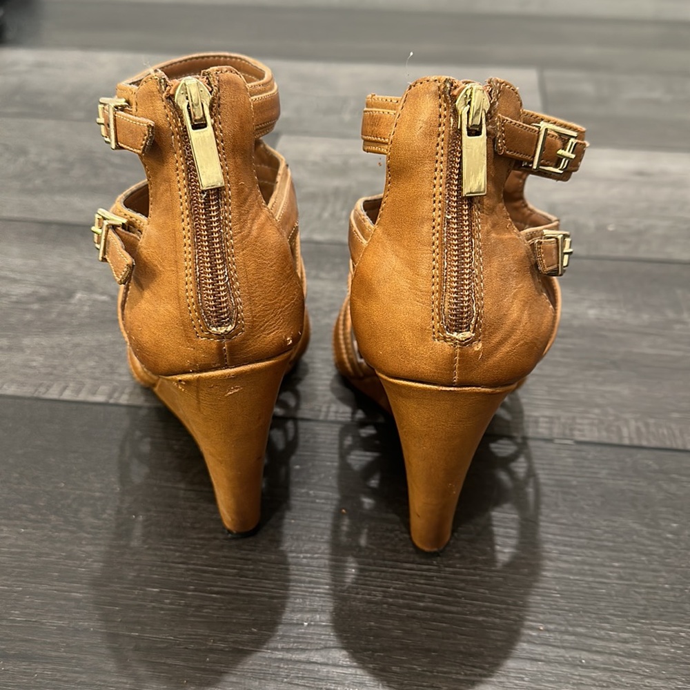 Express Brown Multi Strapped Wedges - image 3